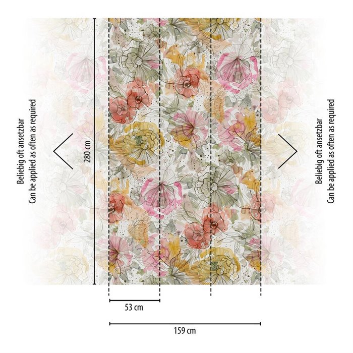 Papeldecor|Tapete Blumen Aquarell Töne Beige Orange|Aquarell