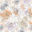 Papeldecor|Papier peint grandes fleurs aquarelle beige pastel|Aquarelle