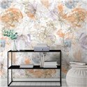 Papeldecor|Papier peint grandes fleurs aquarelle beige pastel|Aquarelle