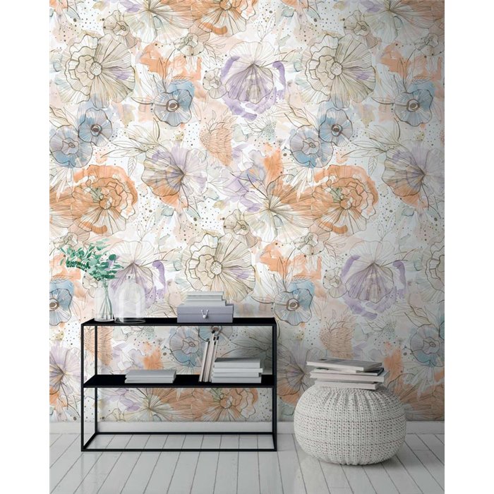 Papel pintado flores grandes acuarela beige pastel - Papeldecor Watercolor 2027396942