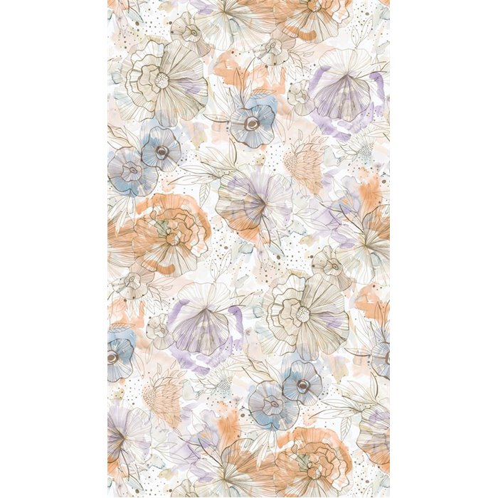 Papeldecor|Pastel Beige Large Watercolor Flowers Wallpaper|Watercolor