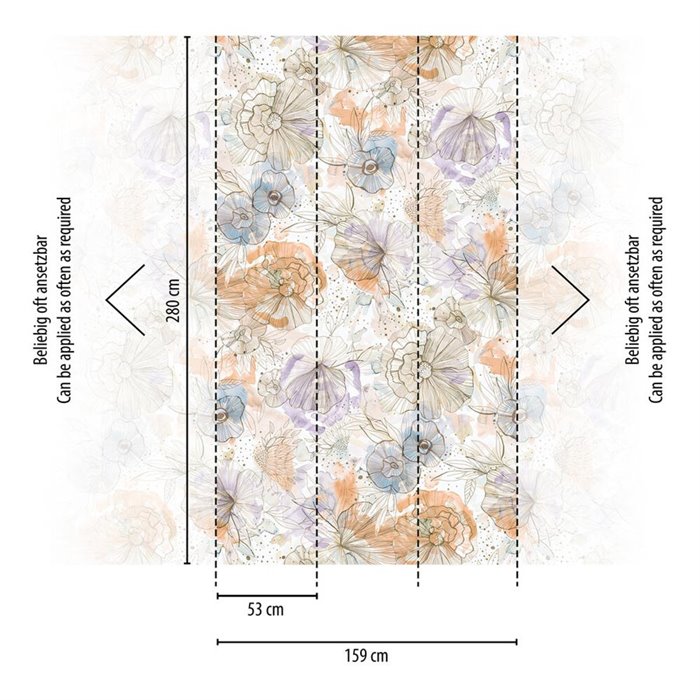 Papeldecor|Pastel Beige Large Watercolor Flowers Wallpaper|Watercolor