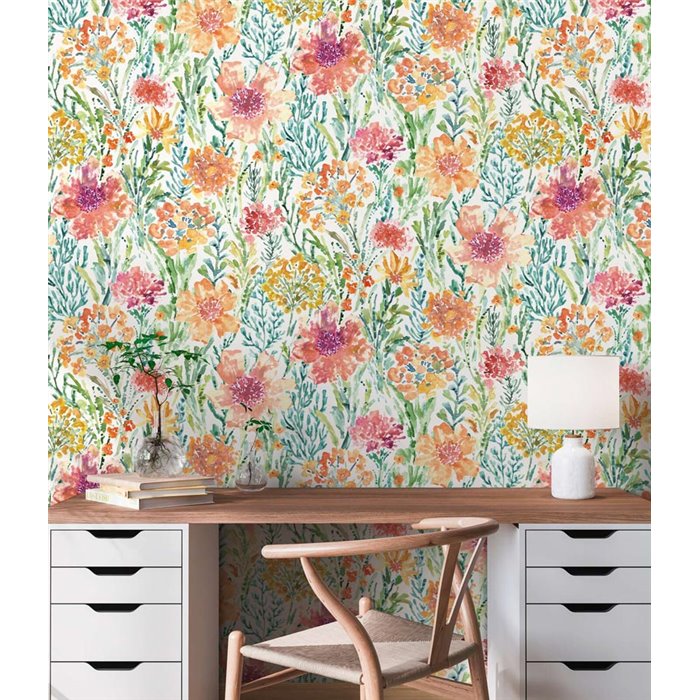 Papeldecor|Tapete Feldblumen Weiß multicolor|Aquarell