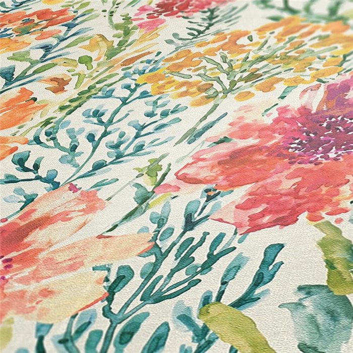 Papeldecor|Papier peint fleurs des champs blanc multicolore|Aquarelle