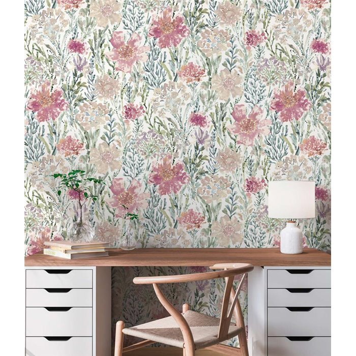 Papel pintado floral campestre blanco y multicolor - Papeldecor Watercolor 2027396952
