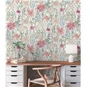 Papeldecor|Papel pintado floral campestre blanco y multicolor|Acuarela
