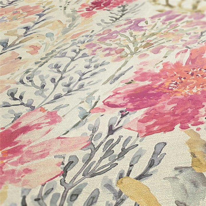 Papeldecor|Rustic White and Multicolor Floral Wallpaper|Watercolor