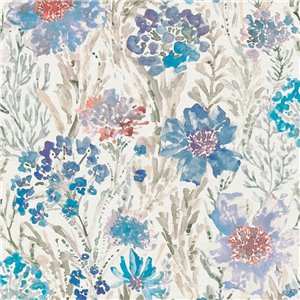 Papeldecor|Papel pintado flores de campo blanco multicolor|Acuarela