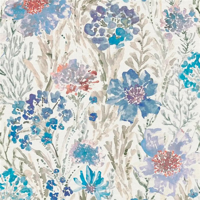 Papeldecor|Papel pintado flores acuarela azul y blanco|Floral
