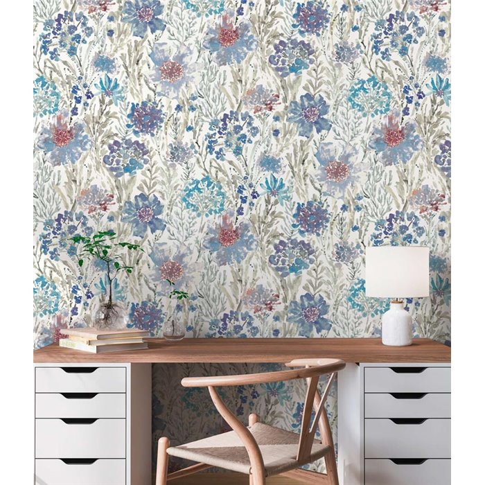 Papeldecor|Tapete Blumen Aquarell Blau und Weiß|Blumen