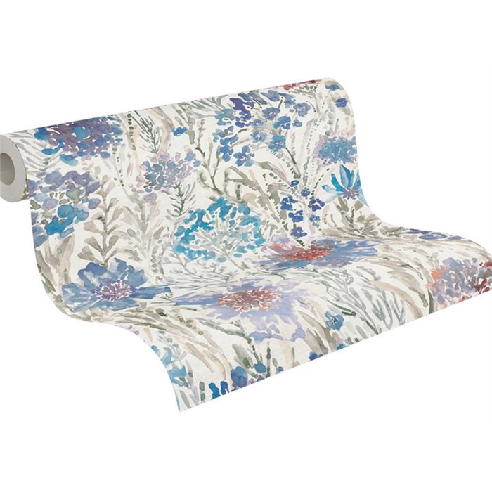 Papeldecor|Papier peint fleurs aquarelle bleu et blanc|Floral