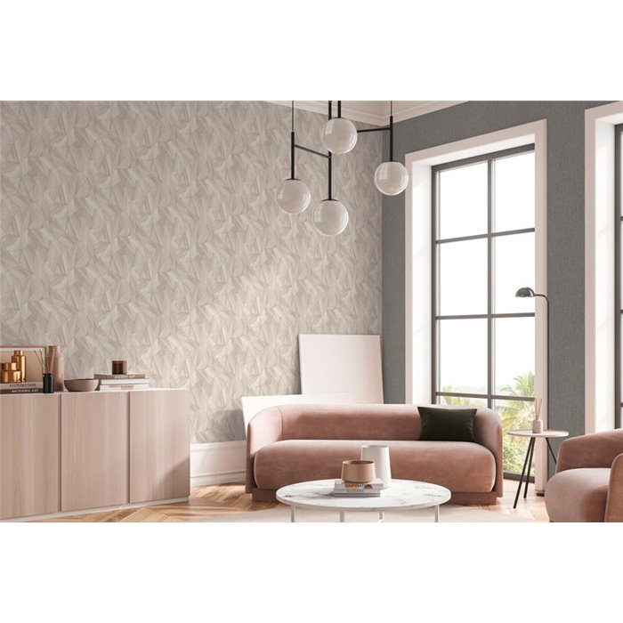 Papel pintado geométrico beige y gris - Papeldecor Vortex 2027361332