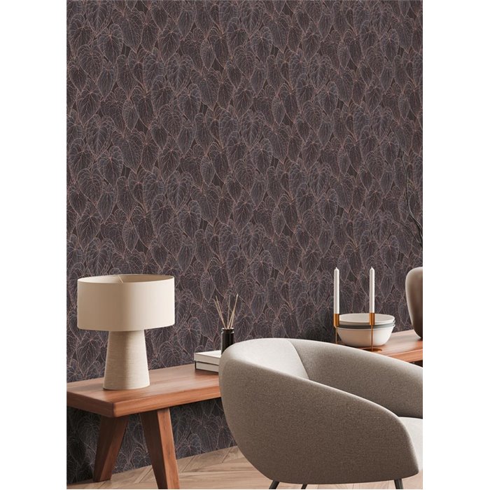 Papeldecor|Papier peint moderne fleurs marron et noir|Papier Peint