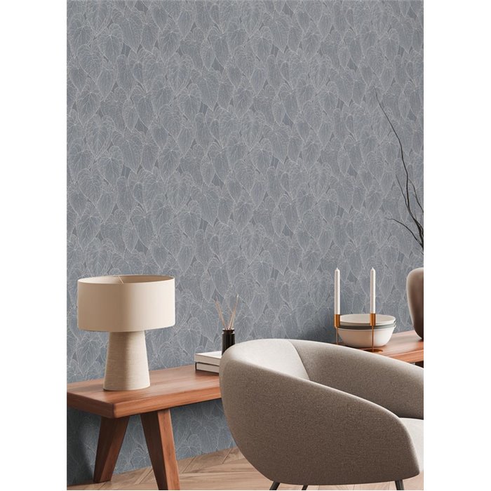 Papeldecor|Papier peint moderne fleurs gris et argenté|Papier Peint