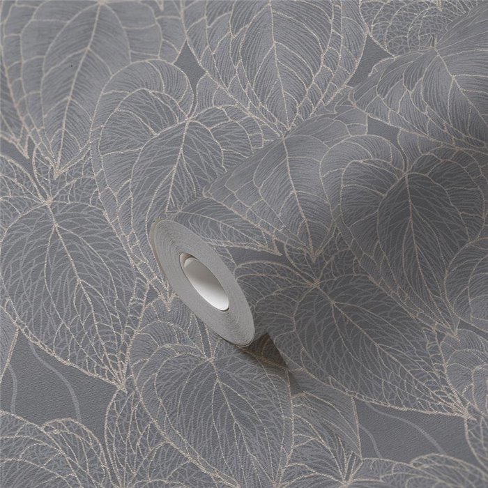 Papeldecor|Papier peint moderne fleurs gris et argenté|Papier Peint