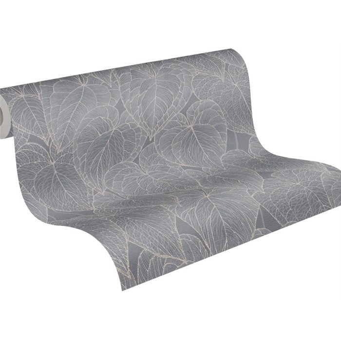 Papeldecor|Papier peint moderne fleurs gris et argenté|Papier Peint