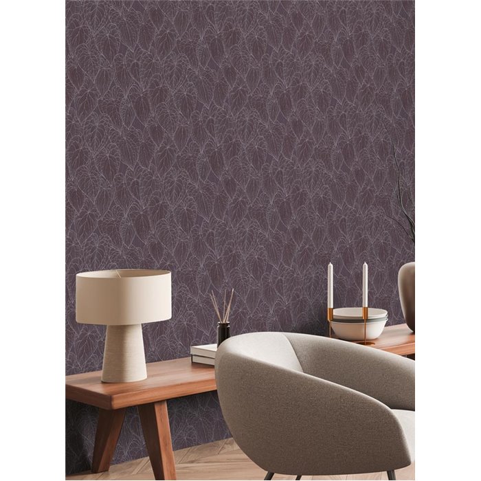 Papeldecor|Papel pintado floral moderno gris y violetas|Papel Pintado