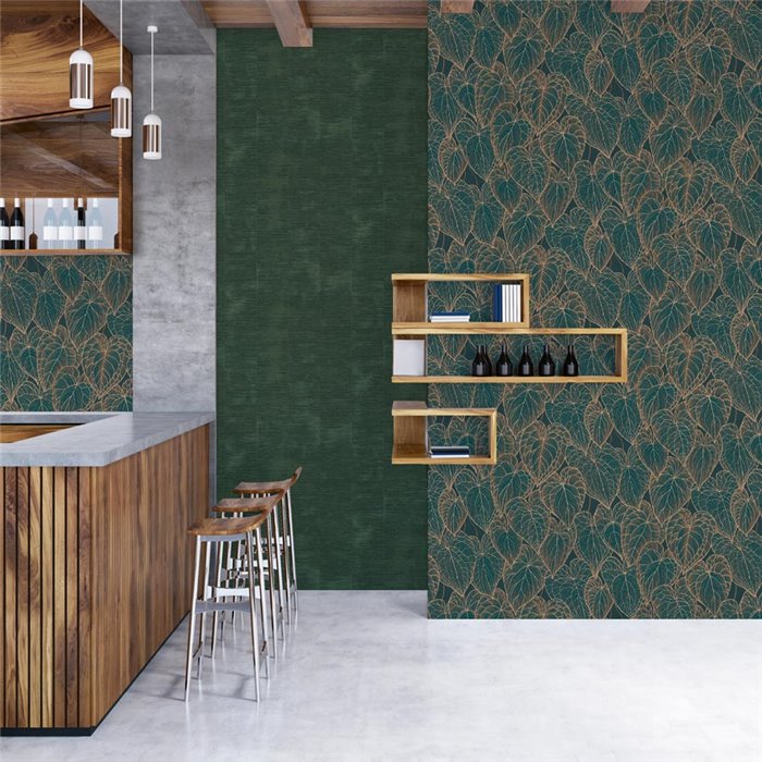 Papeldecor|Papier peint style oriental raphia teinte vert|Papier Peint
