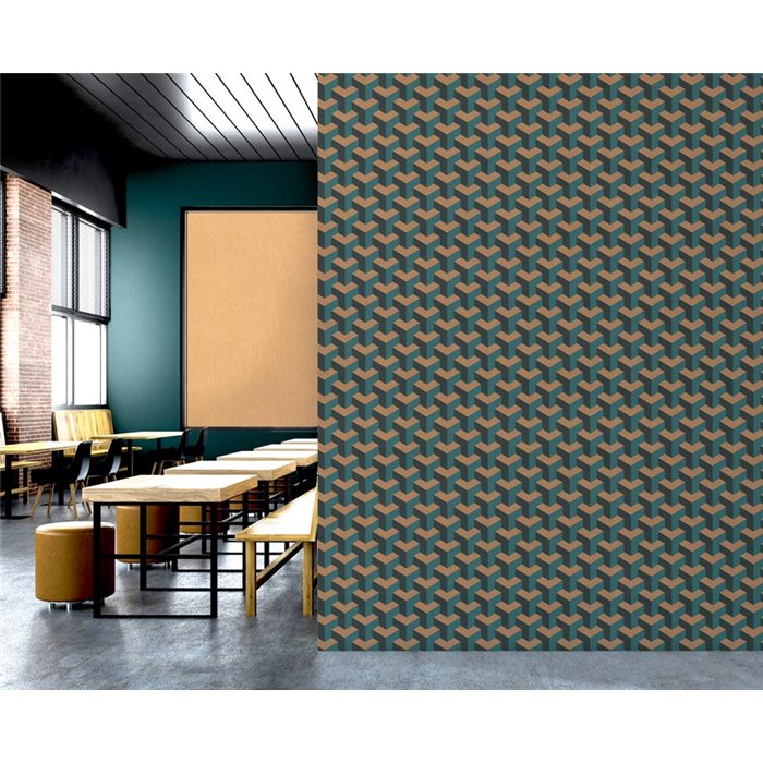 Papeldecor|Papel pintado geométrico 3D azul y verde|Papel Pintado
