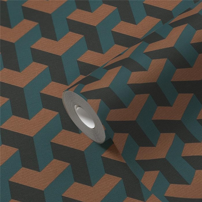 Papeldecor|Papier peint géométrique 3D bleu et vert|Papier Peint