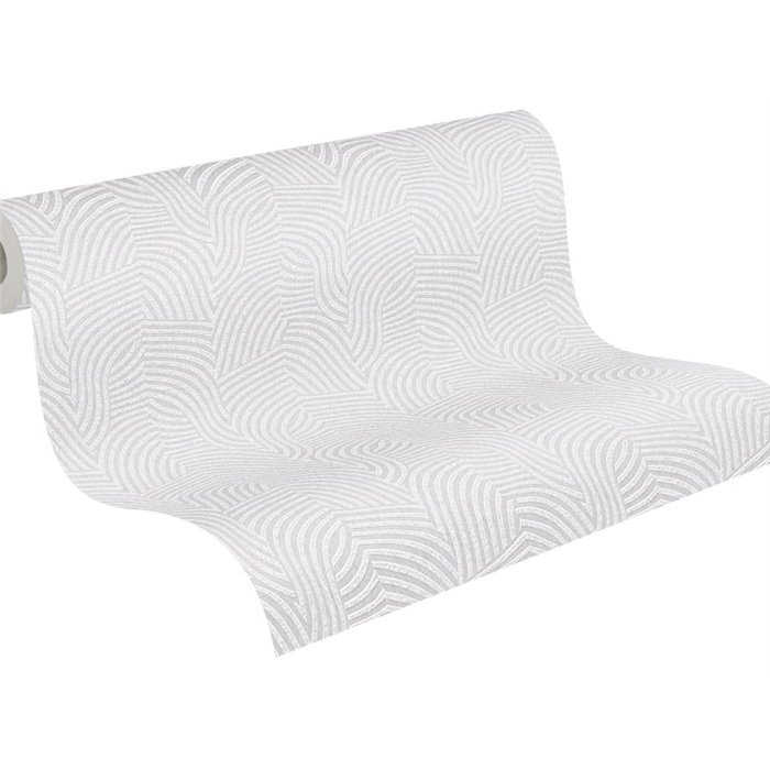 Papeldecor|Papel pintado moderno brillo metalizado blanco crema|Papel Pintado