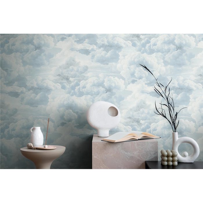 Papeldecor|Soft Clouds Blue and White Wallpaper|Bathroom