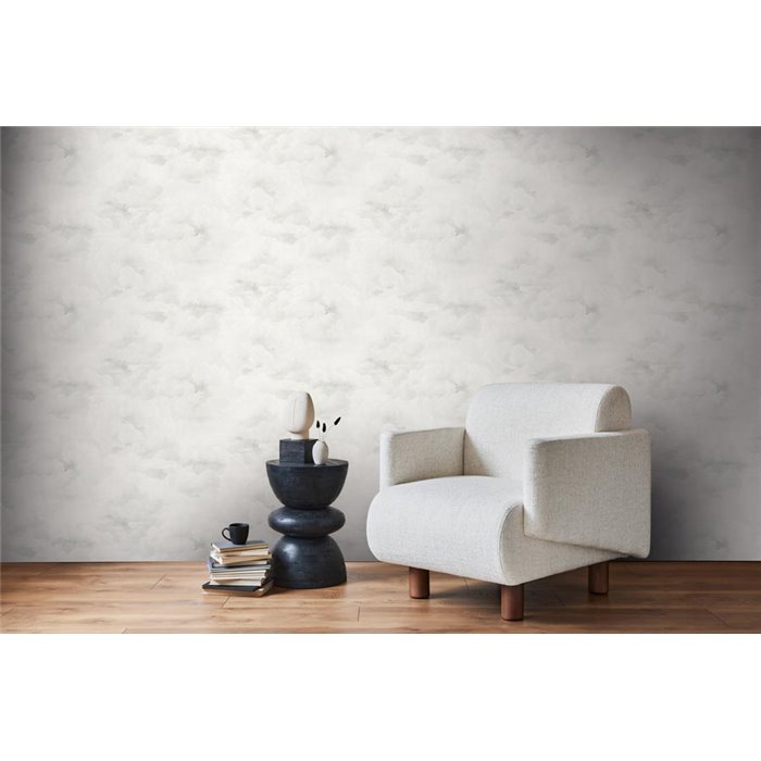 Papeldecor|Papel pintado patrón nubes blanco y gris|Baño