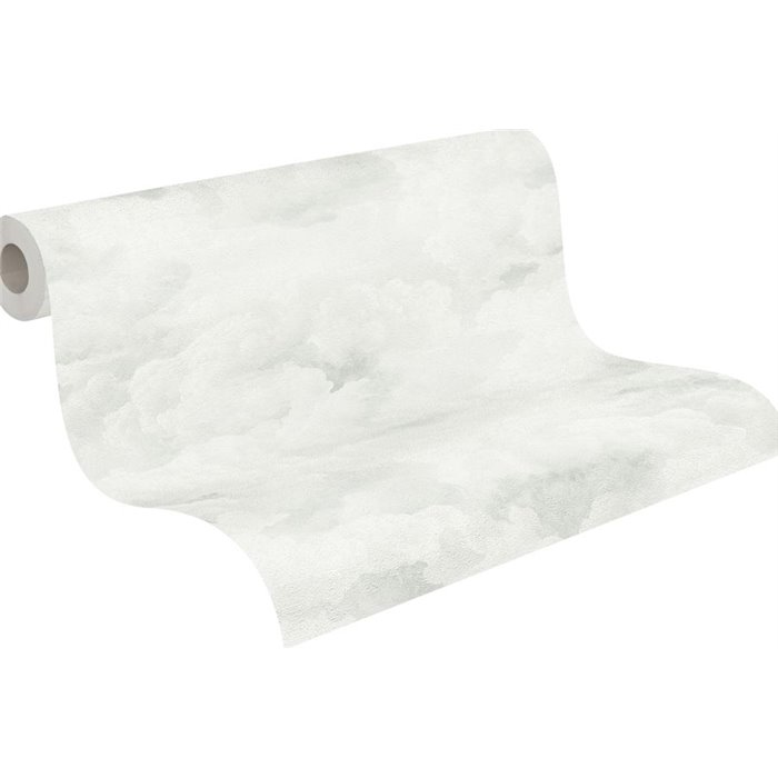 Papeldecor|Papel pintado patrón nubes blanco y gris|Baño