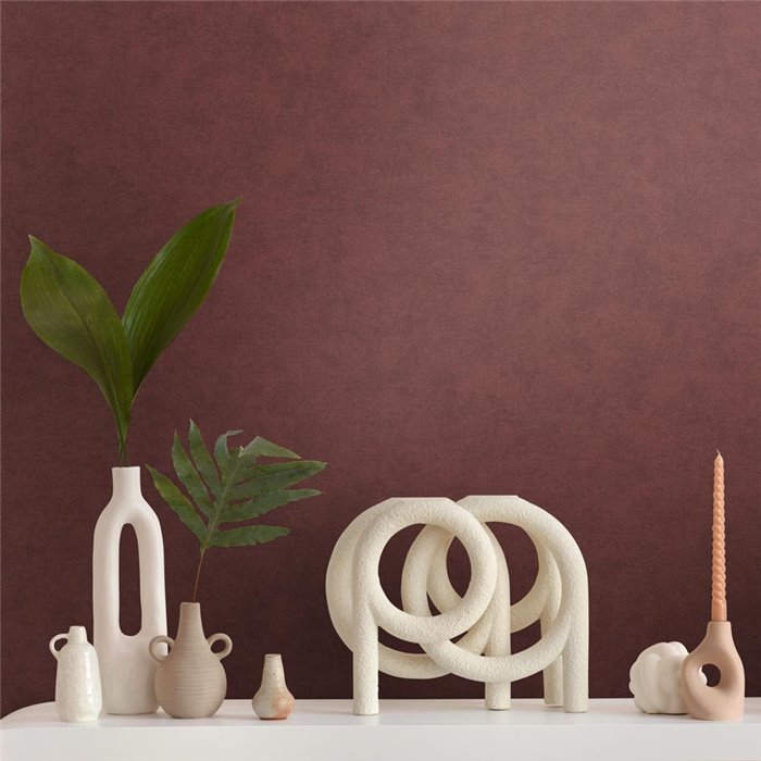 Papeldecor|Stucco Effect Red Wallpaper|Wood Imitation