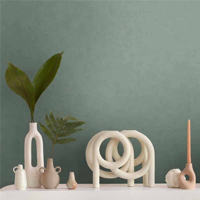 Papeldecor|Green Stucco Effect Wallpaper|Wood Imitation