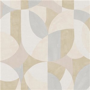 Caselio|Papier peint géométrique design artistique vert et beige|Géométrique