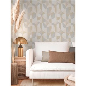 Caselio|Papier peint géométrique design artistique vert et beige|Géométrique 2