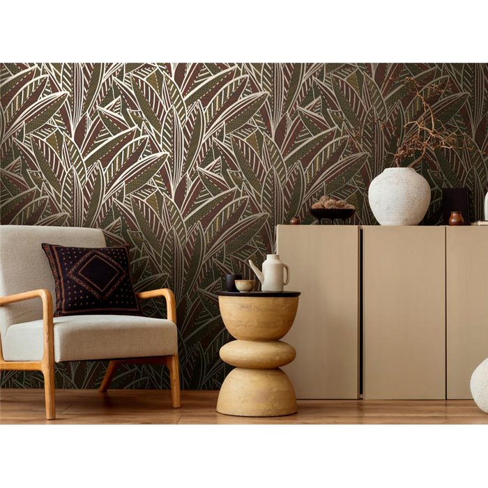 Papeldecor|Papier peint floral moderne feuilles jaune marron|Floral