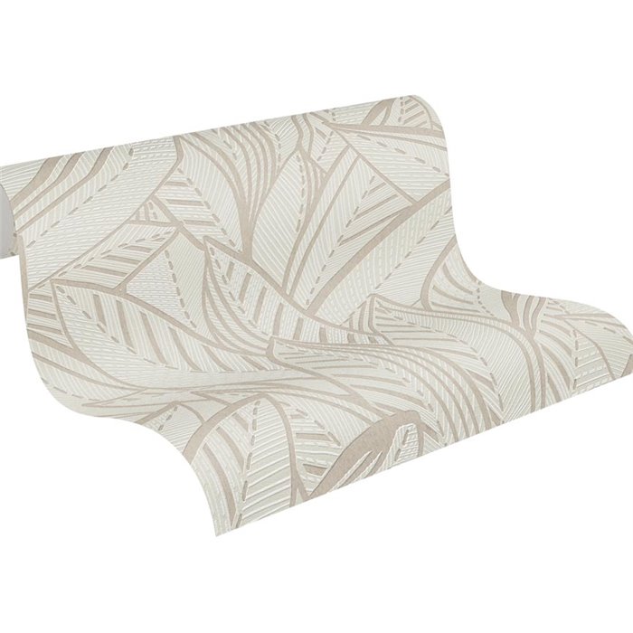 Papeldecor|Papier peint floral grandes feuilles blanches et grises|Floral