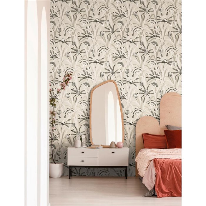 Papeldecor|Tapete Botanisch Art Deco Weiß und Schwarz|Art Deco