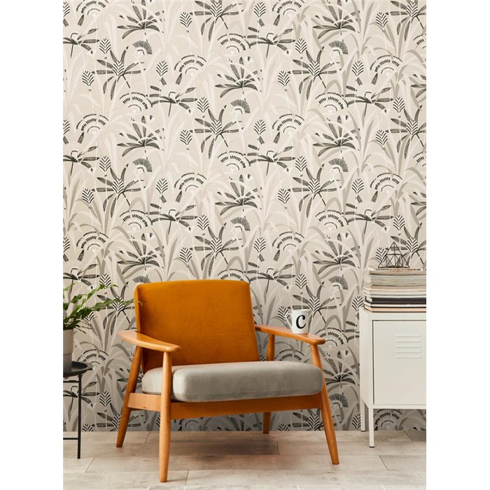 Papeldecor|Papier peint botanique Art Déco blanc et noir|Art Déco