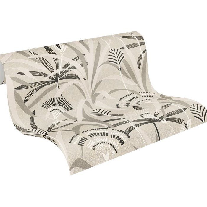Papeldecor|Art Deco Botanical White and Black Wallpaper|Art Deco