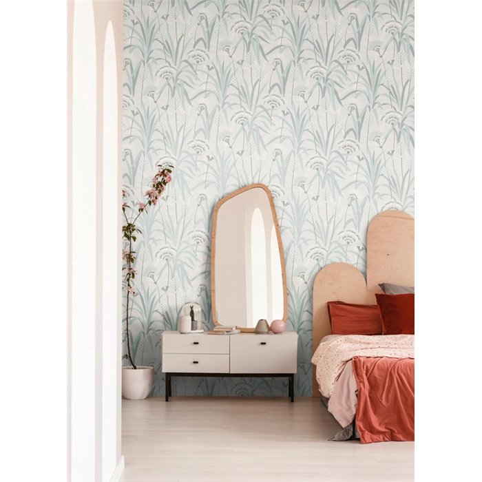 Papeldecor|Papier peint Art Déco bleu et gris motif botanique|Art Déco