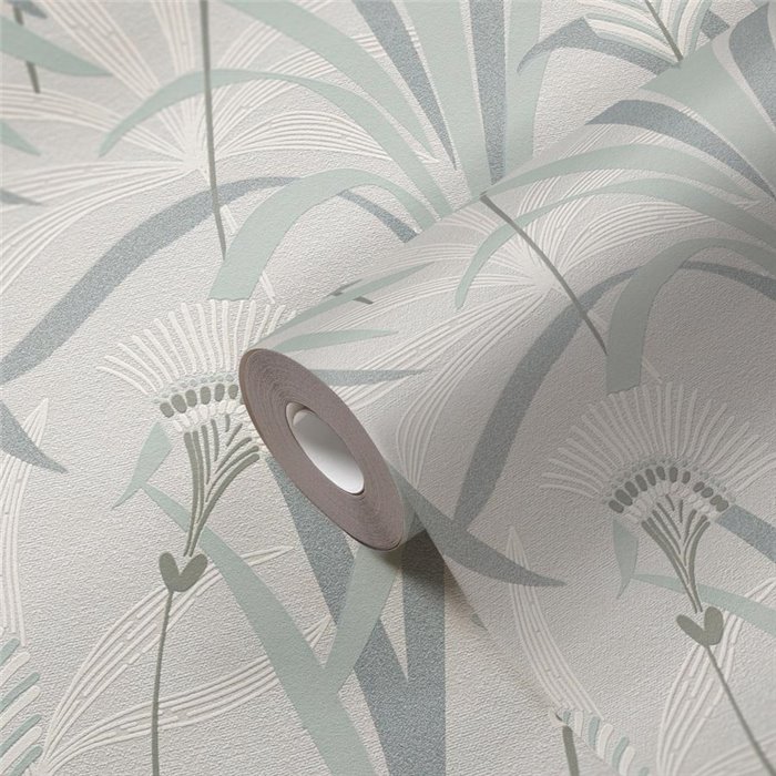 Papeldecor|Papier peint Art Déco bleu et gris motif botanique|Art Déco