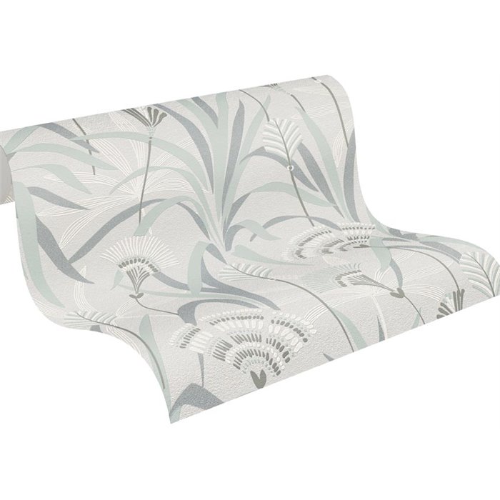 Papeldecor|Papier peint Art Déco bleu et gris motif botanique|Art Déco