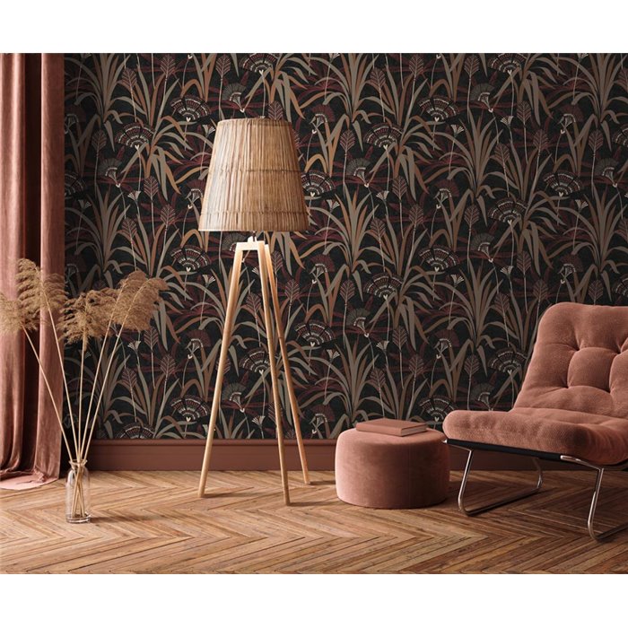 Papeldecor|Papier peint botanique style Art Déco noir|Art Déco