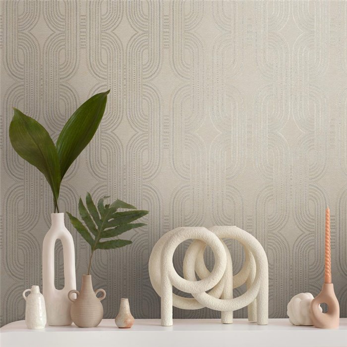 Papeldecor|Papier peint Art Déco moderne beige métallisé|Papier Peint
