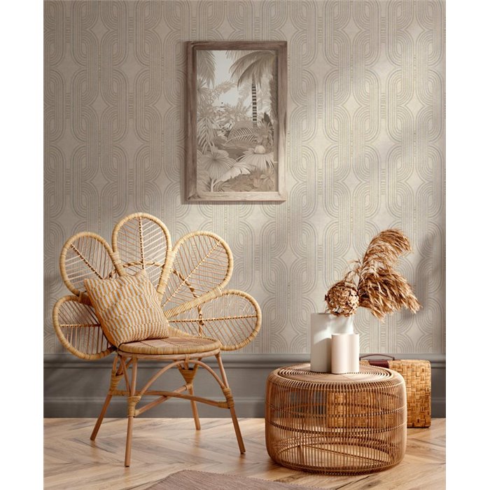 Papeldecor|Modern Metallic Beige Art Deco Wallpaper|Wallpaper