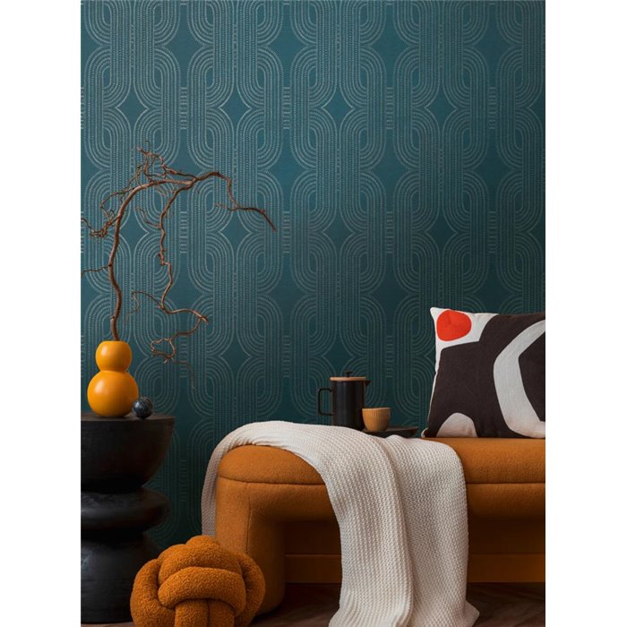 Papeldecor|Papier peint Art Déco moderne entrelacé bleu et vert|Papier Peint