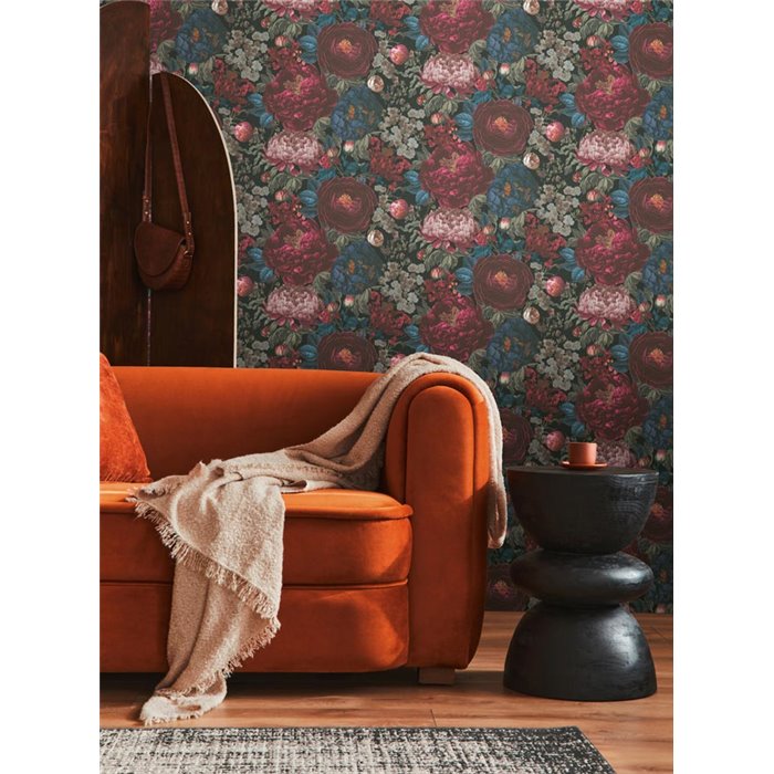 Papeldecor|Papel pintado floral elegante azul y rojo|Papel Pintado