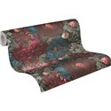 Papeldecor|Papel pintado floral elegante azul y rojo|Papel Pintado