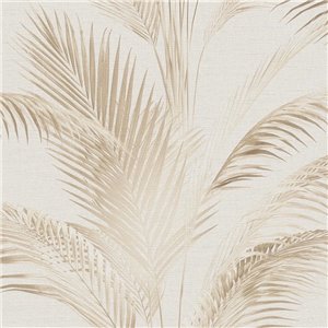 Papeldecor|Gold and Gray Metalized Palm Leaves Wallpaper|Floral