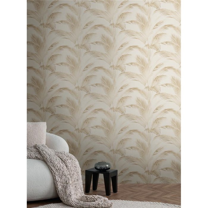 Papeldecor|Papel pintado Urban Jungle hojas palma beige crema|Floral