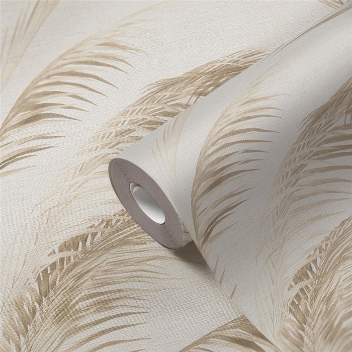 Papeldecor|Papel pintado Urban Jungle hojas palma beige crema|Floral