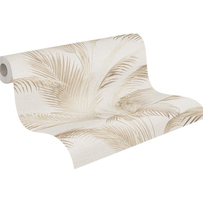 Papeldecor|Papel pintado Urban Jungle hojas palma beige crema|Floral
